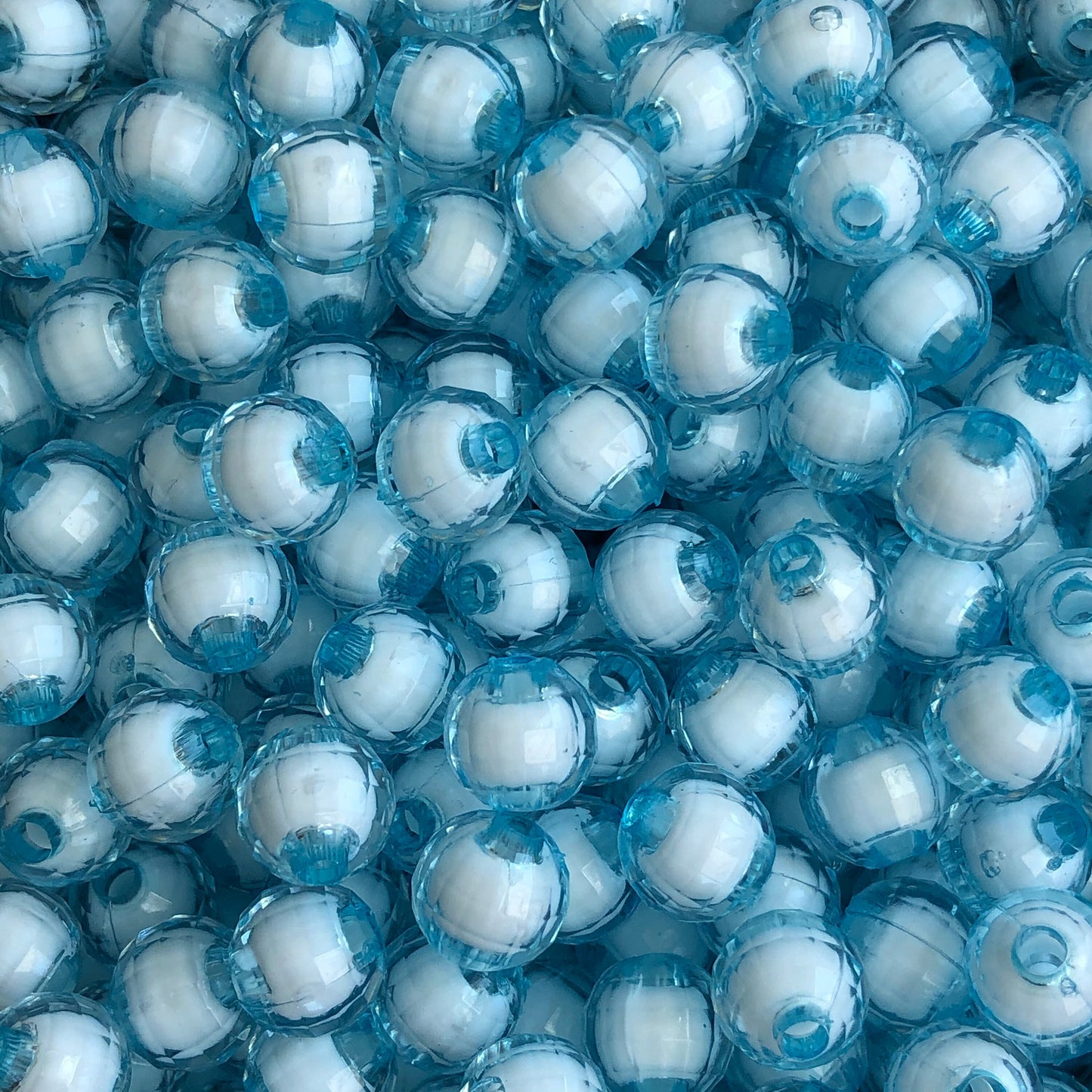 8mm Round Baby Blue Faceted Plastic Beads set of 100 pieces