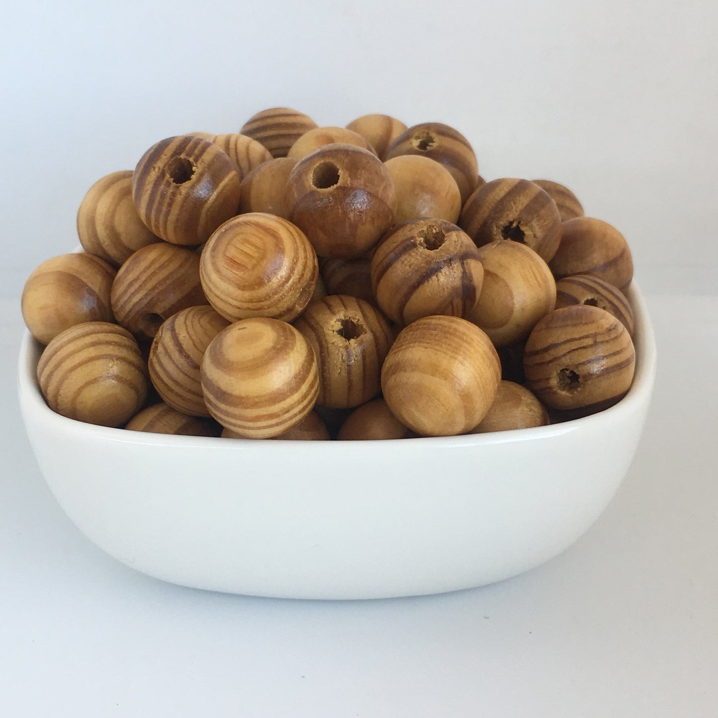 Striped Pine Wooded Beads 16mm Round Glazed Burly Wood Bead 20 Pieces