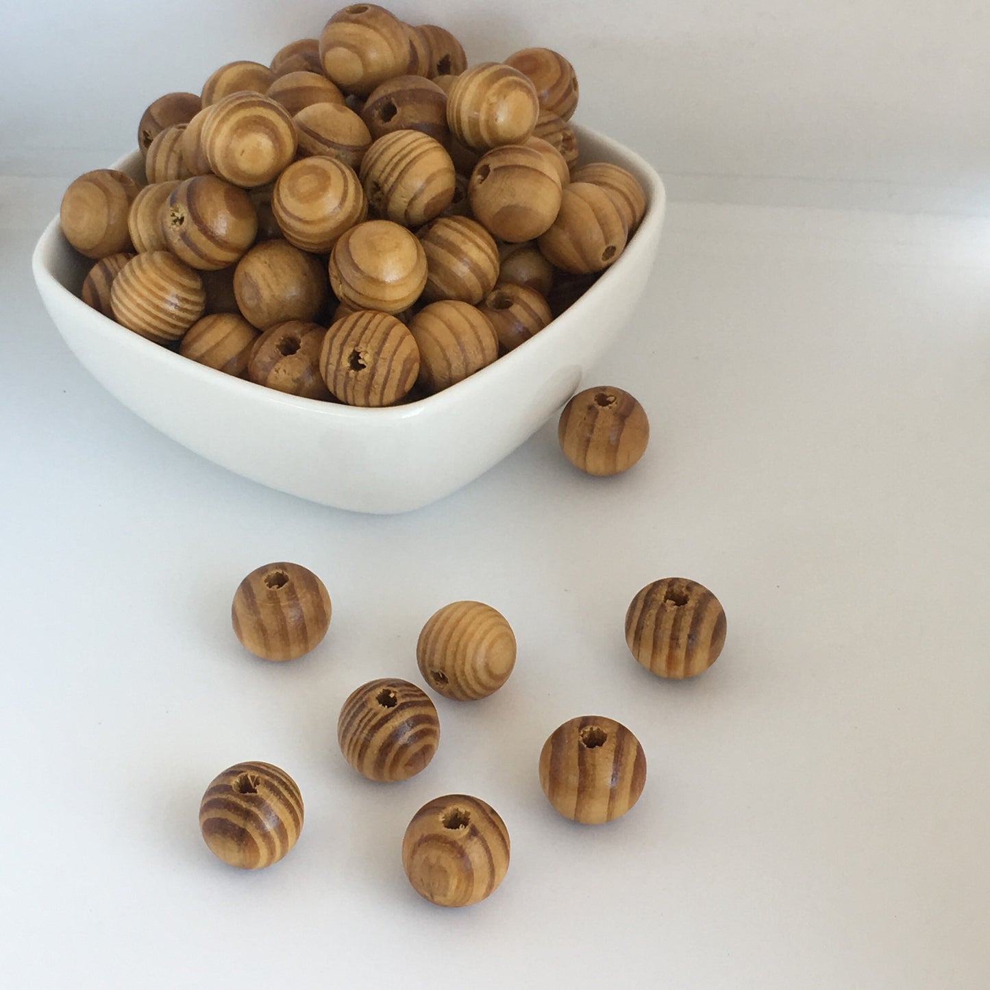 Striped Pine Wooded Beads 16mm Round Glazed Burly Wood Bead 20 Pieces