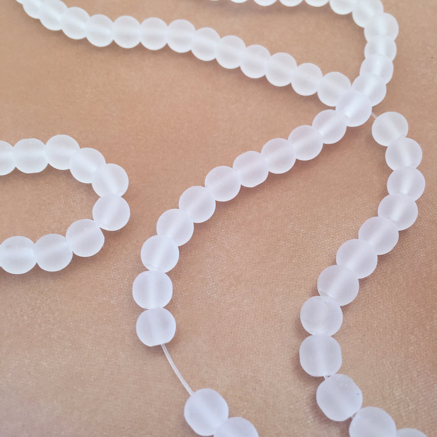 Clear White Frosted Glass Beads 6mm Round DIY Jewellery Making Bead 135 Piece Strand