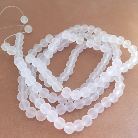 Clear White Frosted Glass Beads 6mm Round DIY Jewellery Making Bead 135 Piece Strand