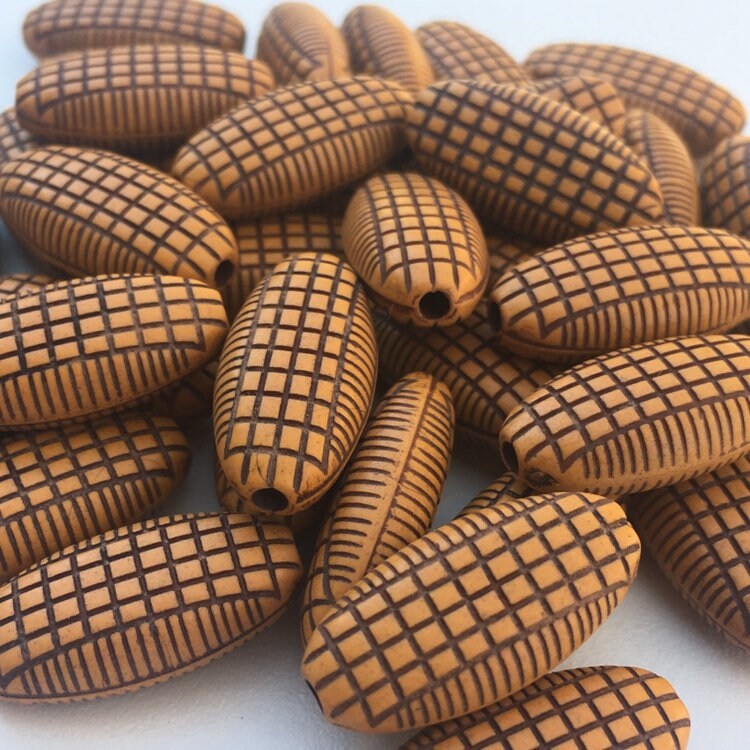 Tan Brown Plastic Beads 23x11mm Oval Tribal DIY Jewellery Craft Bead 25 Pieces