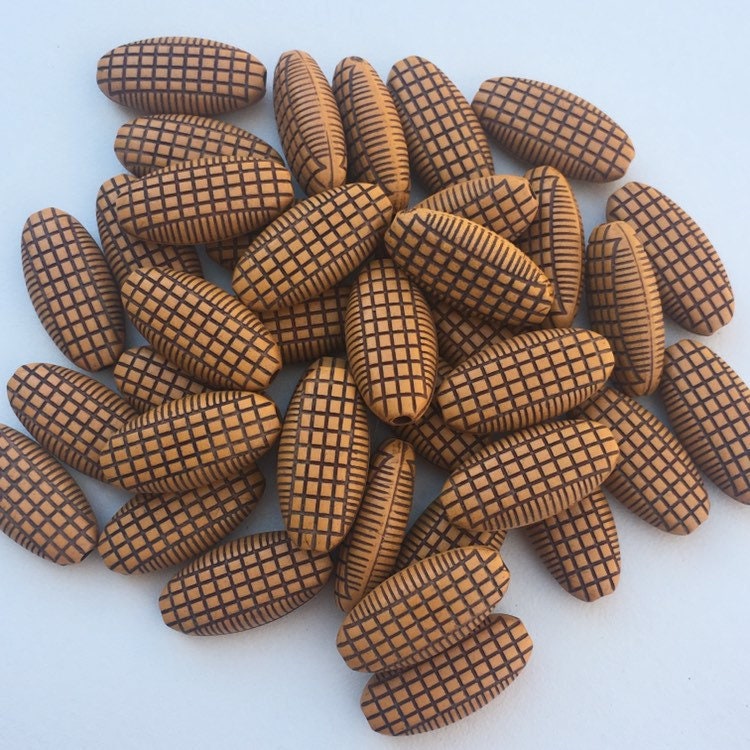 Tan Brown Plastic Beads 23x11mm Oval Tribal DIY Jewellery Craft Bead 25 Pieces