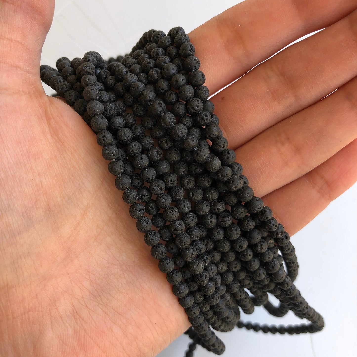 Black Lava Rock Beads 4mm Round Natural Mineral Gemstone Bead 90 Piece Strand