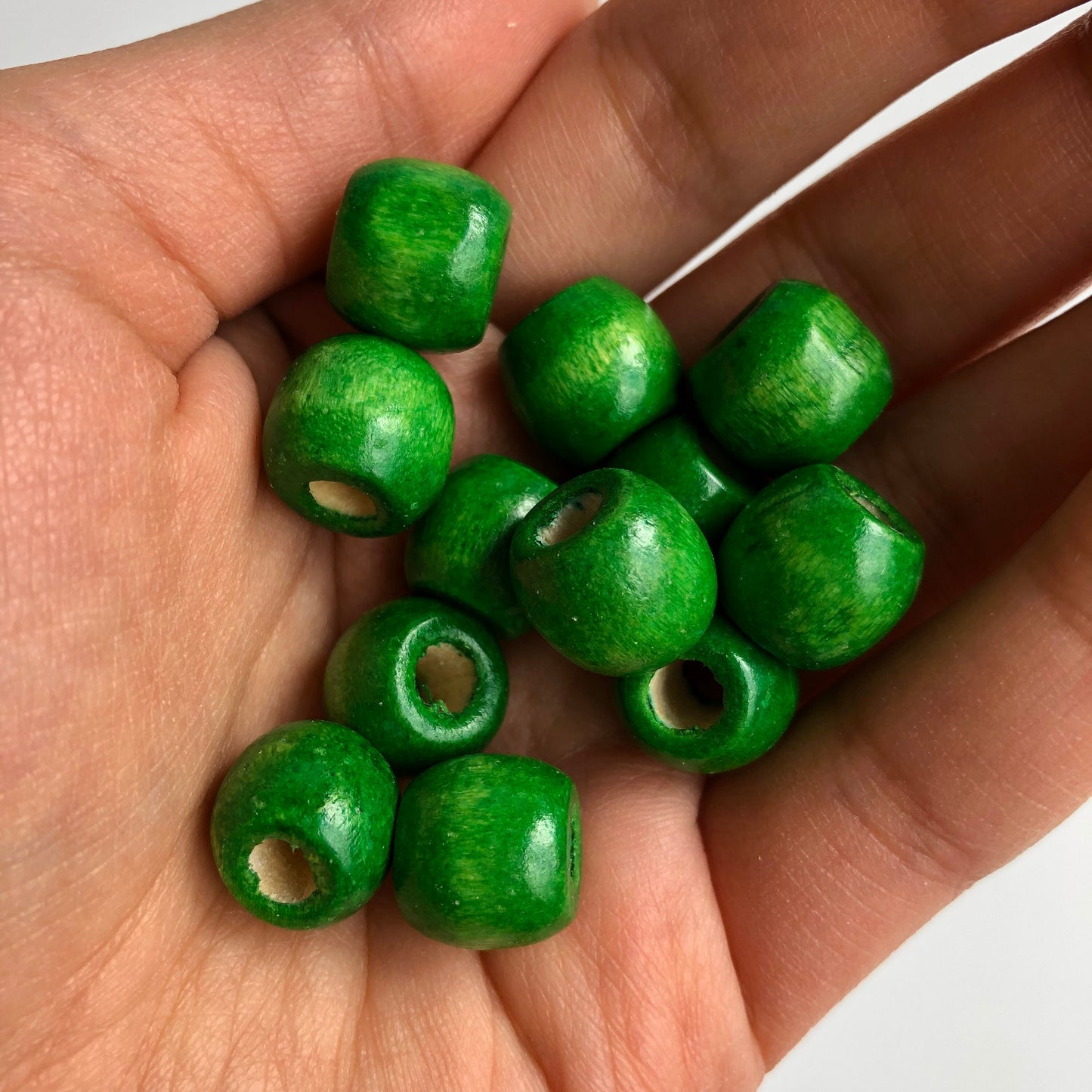 Green Macrame Wood Beads 12mm Drum Barrel Wooden Dreadlock Pony Bead 50 Pieces