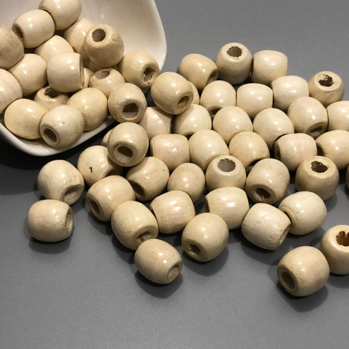 Beige Macrame Wood Beads 16mm Drum Barrel Shape Craft Bead 25 Pieces