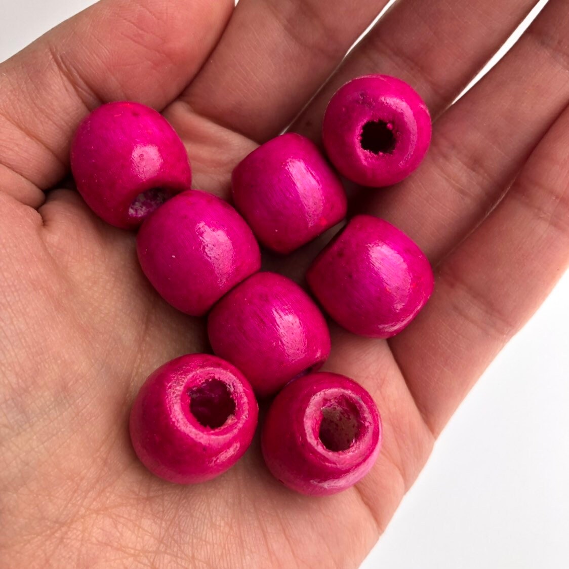 Hot Pink Wooden Macrame Beads 16mm Round Drum Dreadlock Craft Bead 25 Pieces