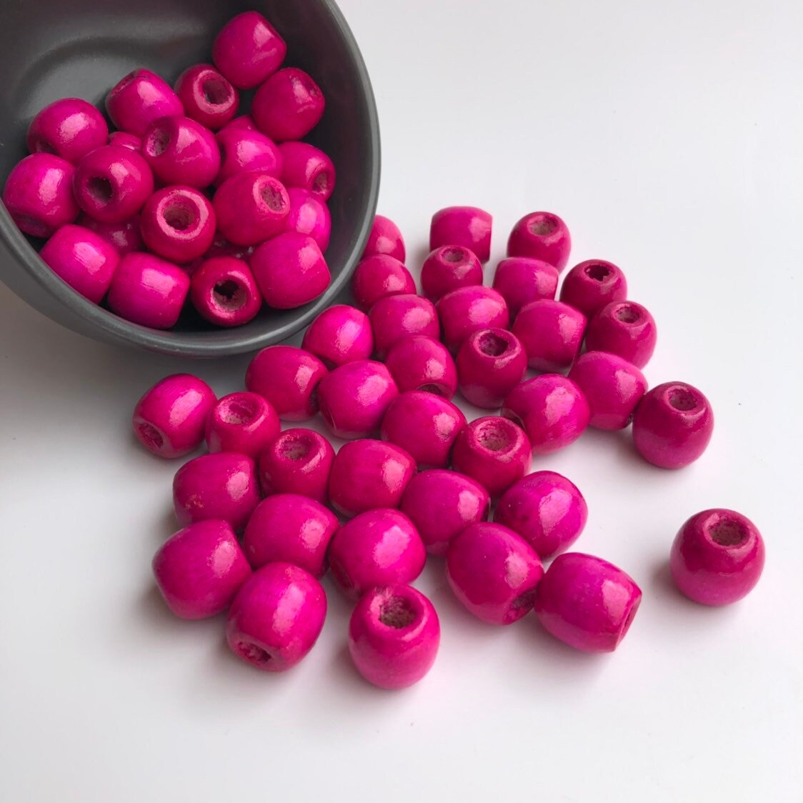 Hot Pink Wooden Macrame Beads 16mm Round Drum Dreadlock Craft Bead 25 Pieces