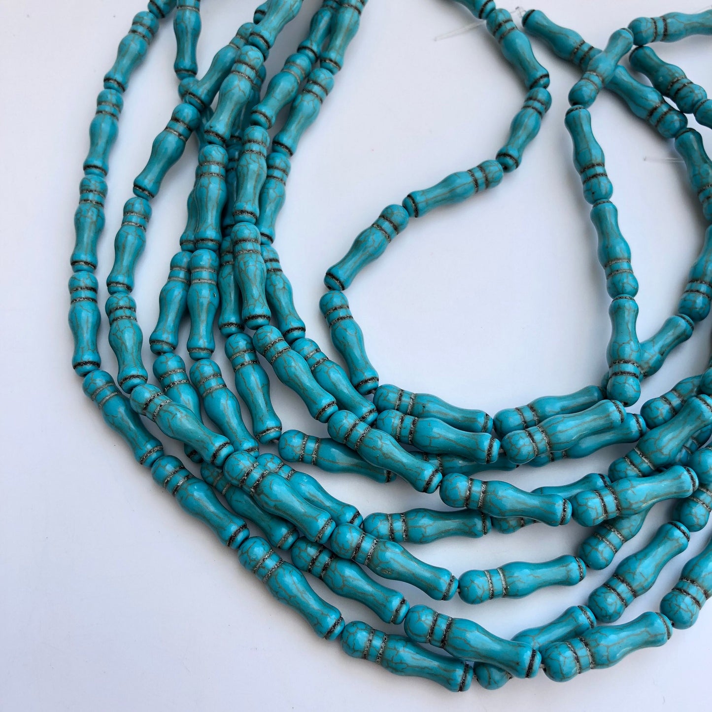 Turquoise Blue Gemstone Calabash Bead 27x7mm Column Tube Beads 14 Piece Strand