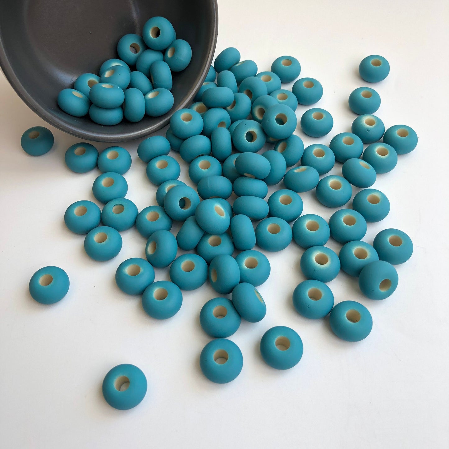 Cyan Blue Rubberized Macrame Beads 16x9mm Rondelle Donut Bead 20 Pieces