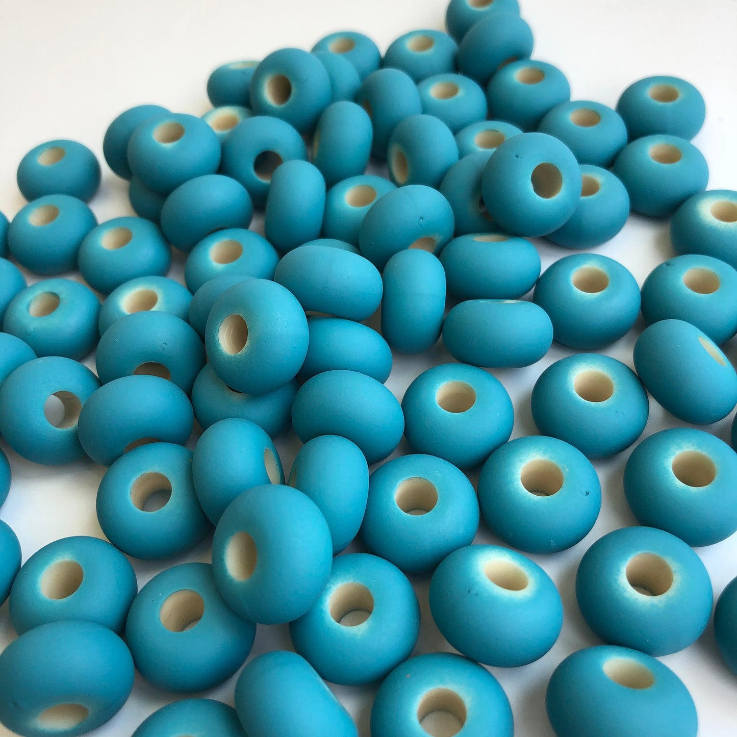 Cyan Blue Rubberized Macrame Beads 16x9mm Rondelle Donut Bead 20 Pieces