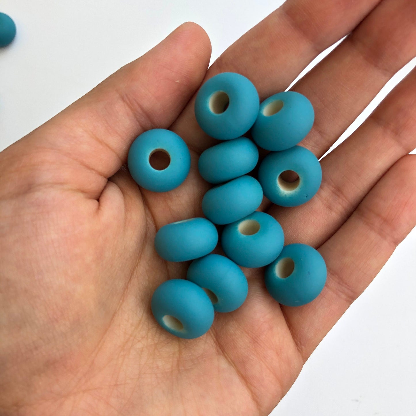 Cyan Blue Rubberized Macrame Beads 16x9mm Rondelle Donut Bead 20 Pieces