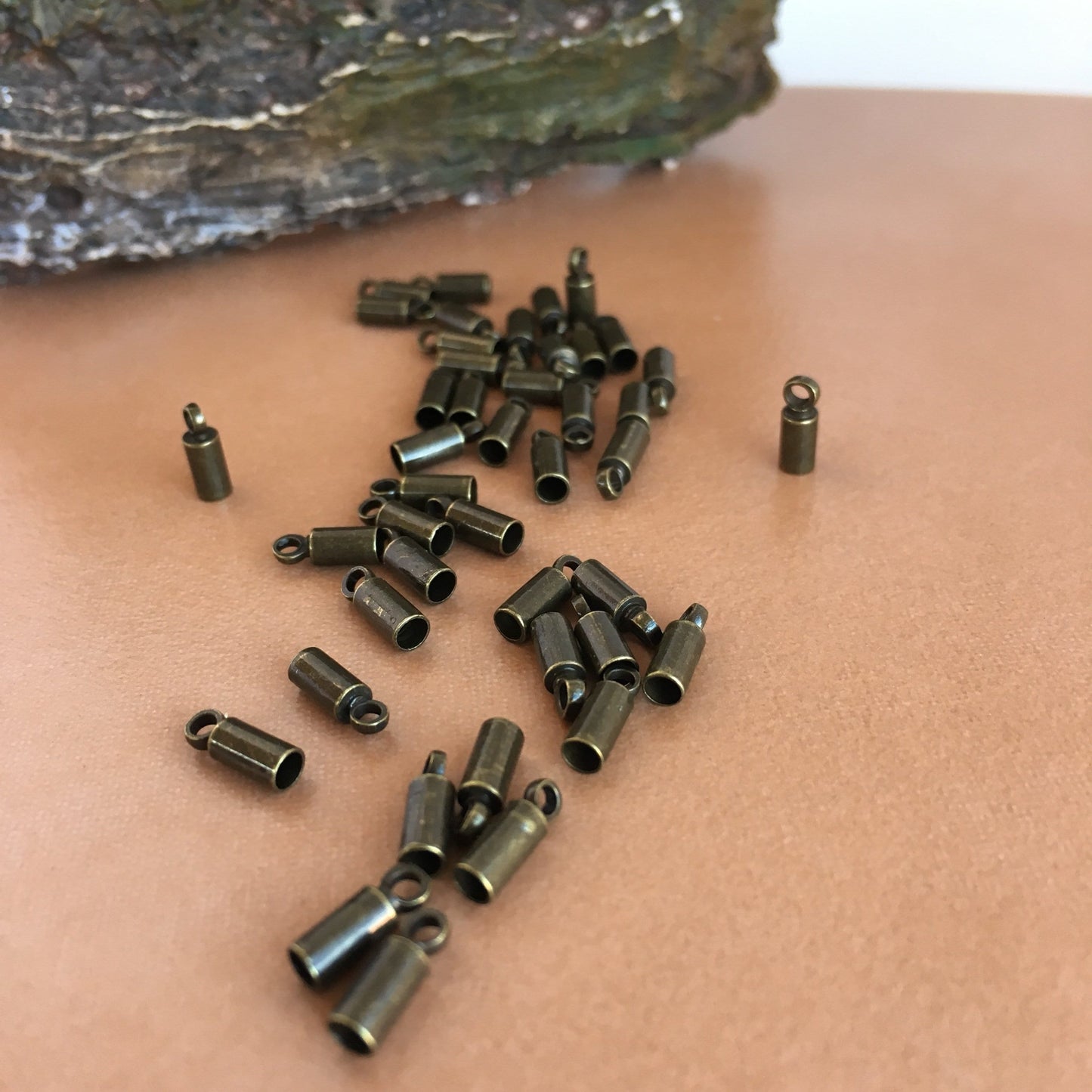 Brass Cord End Antique Bronze Colour Barrel End Caps Cord End for 2mm Cord Glue In Caps 25 Pieces