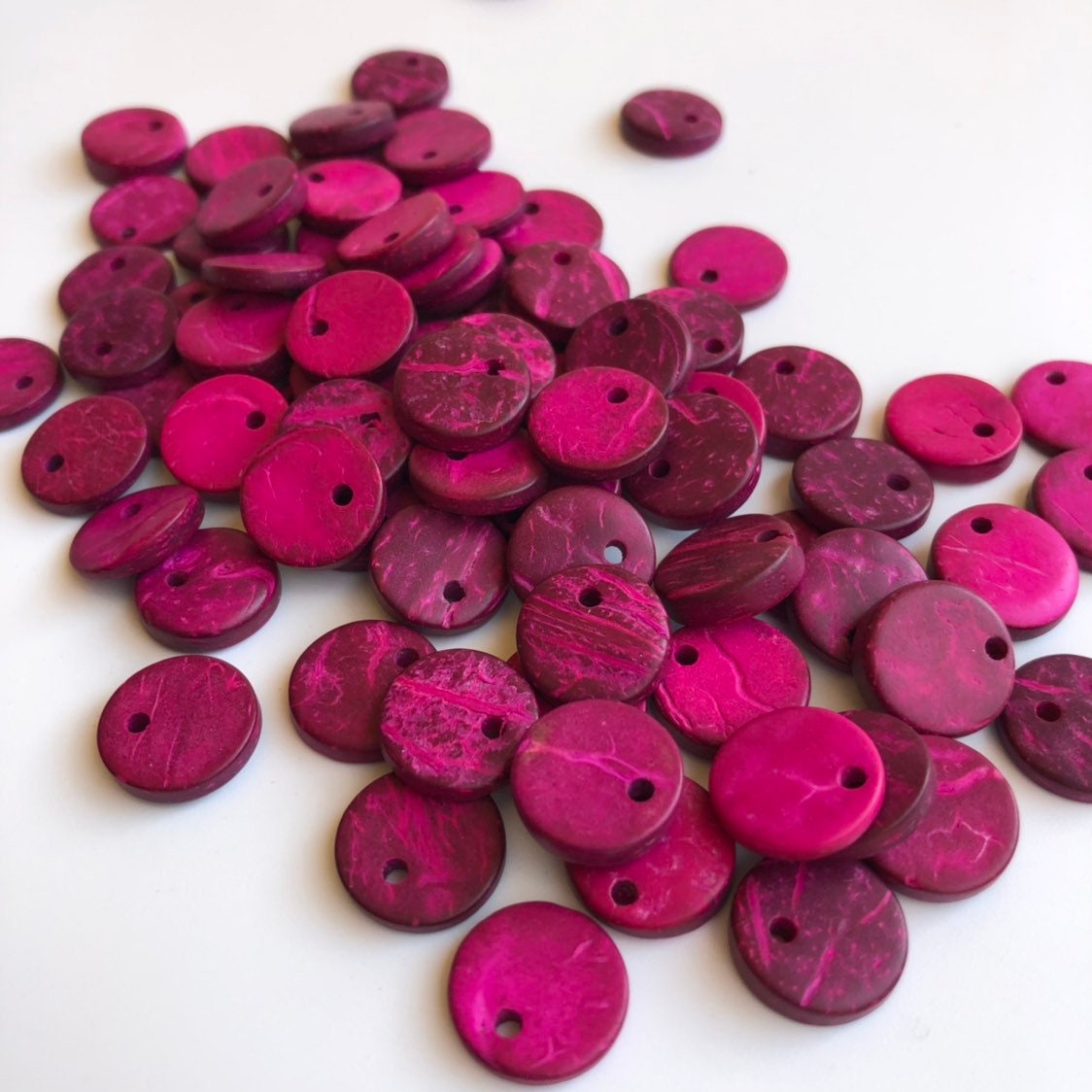 Pink Coconut Charms 12mm Flat Round Disc Charm Pendants 25 Pieces