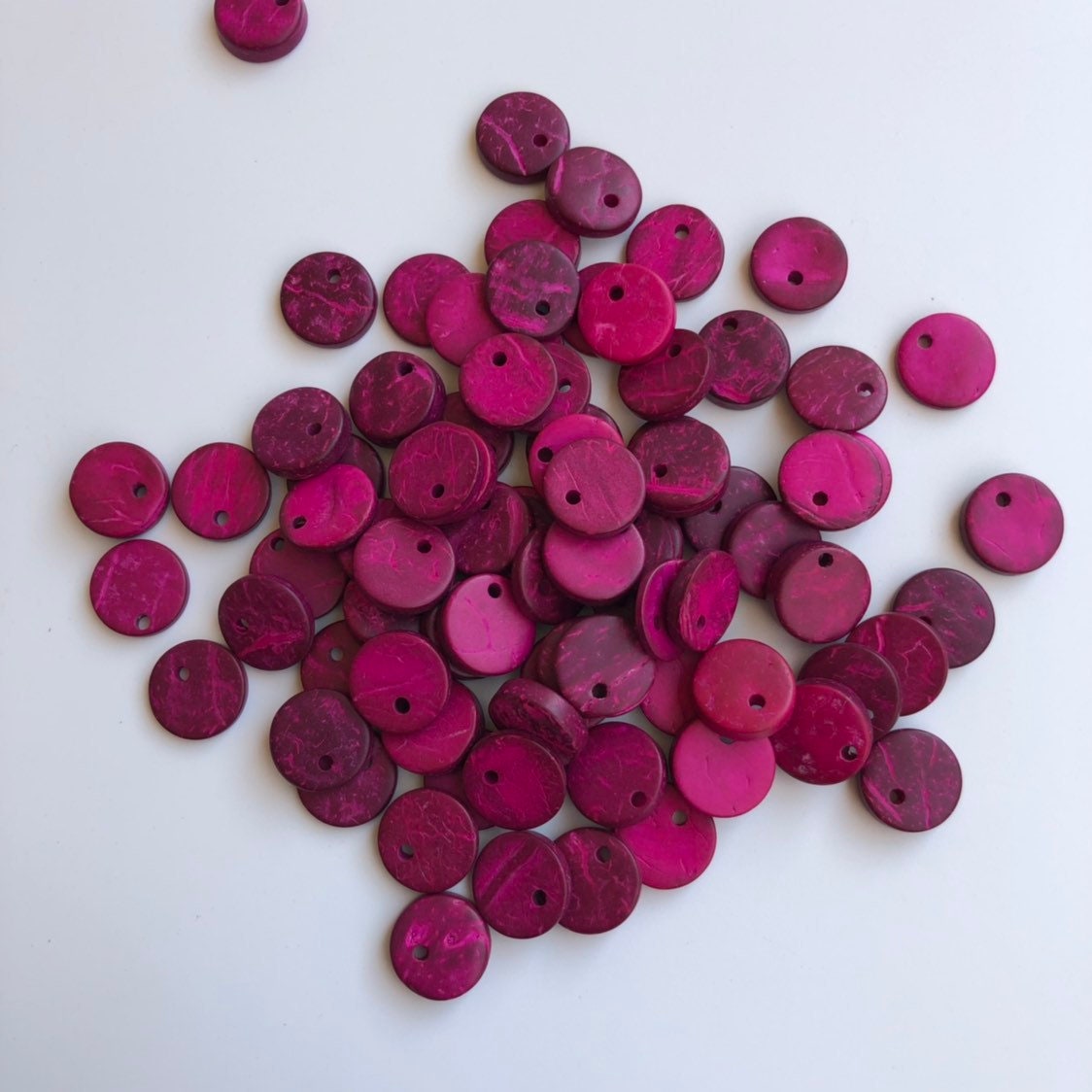 Pink Coconut Charms 12mm Flat Round Disc Charm Pendants 25 Pieces