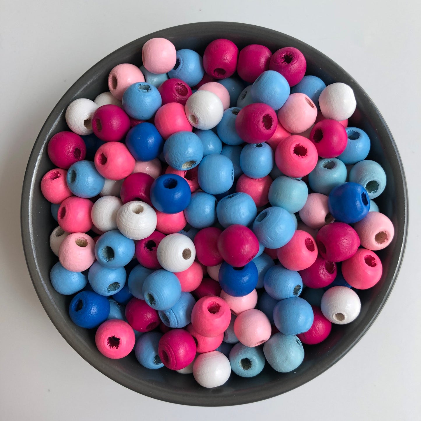 75X Pieces Round Wood Beads 10x9mm Mixed Pink and Blue Colours