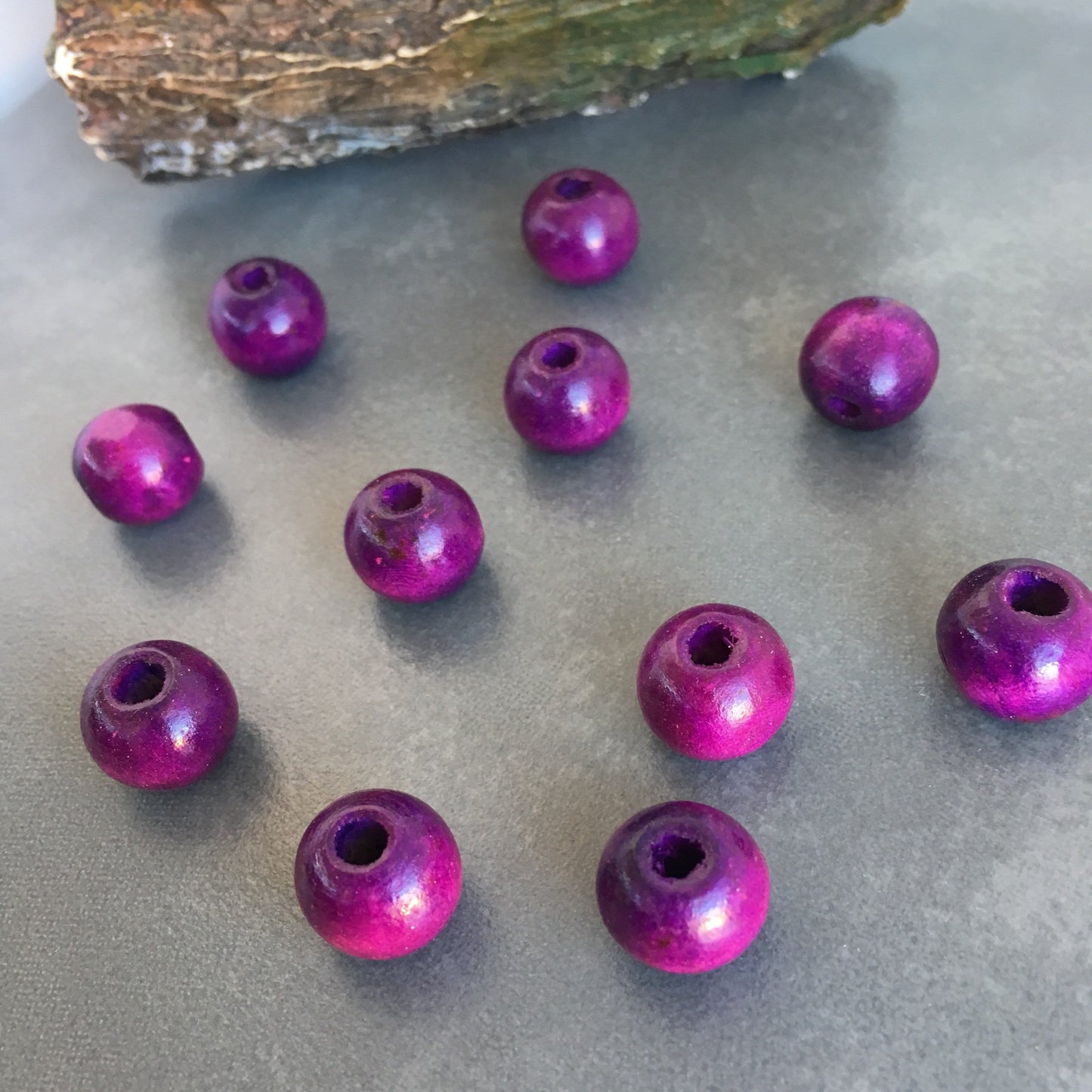 50pcs Natural Wood Bead, Round Wooden Beads, Dyed Purple 12x10mm Smooth Ball Spacer Beads