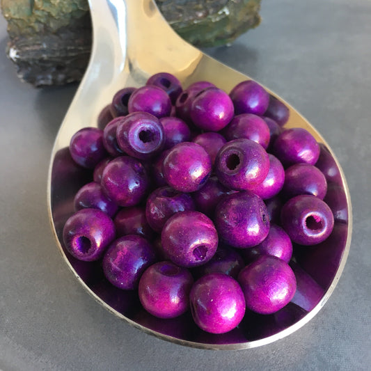 50pcs Natural Wood Bead, Round Wooden Beads, Dyed Purple 12x10mm Smooth Ball Spacer Beads