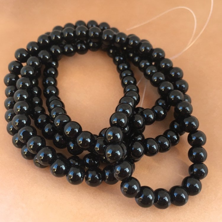 Black Glass Beads 6mm Round DIY Bracelet Necklace Making Bead 135 Piece Strand