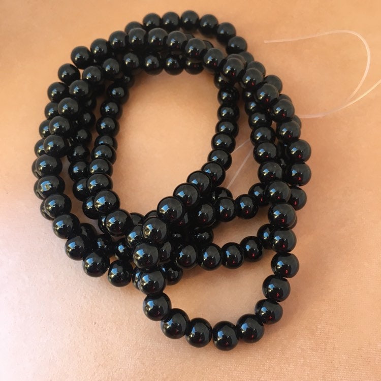 Black Glass Beads 6mm Round DIY Bracelet Necklace Making Bead 135 Piece Strand