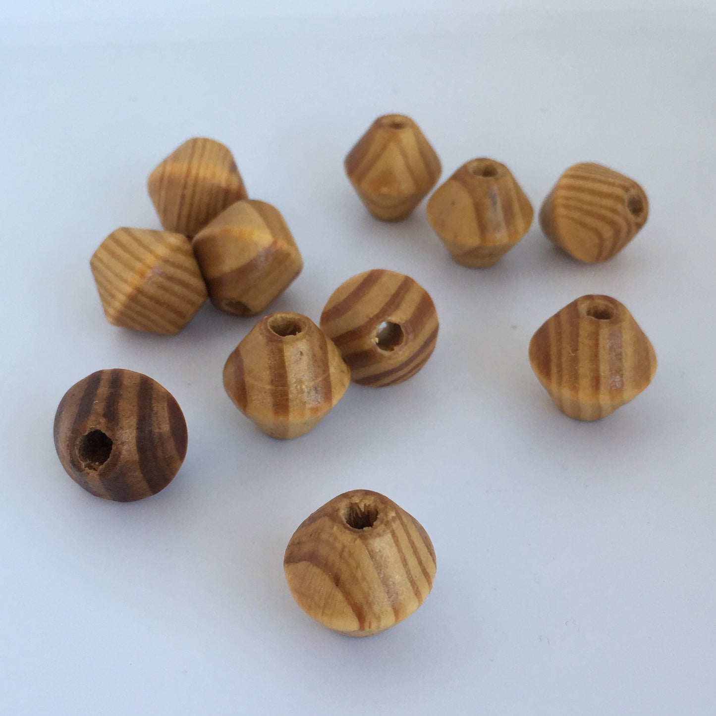 Striped Pine Wood Beads 16mm Bicone Abacus Wooden Craft Bead 25 Pieces