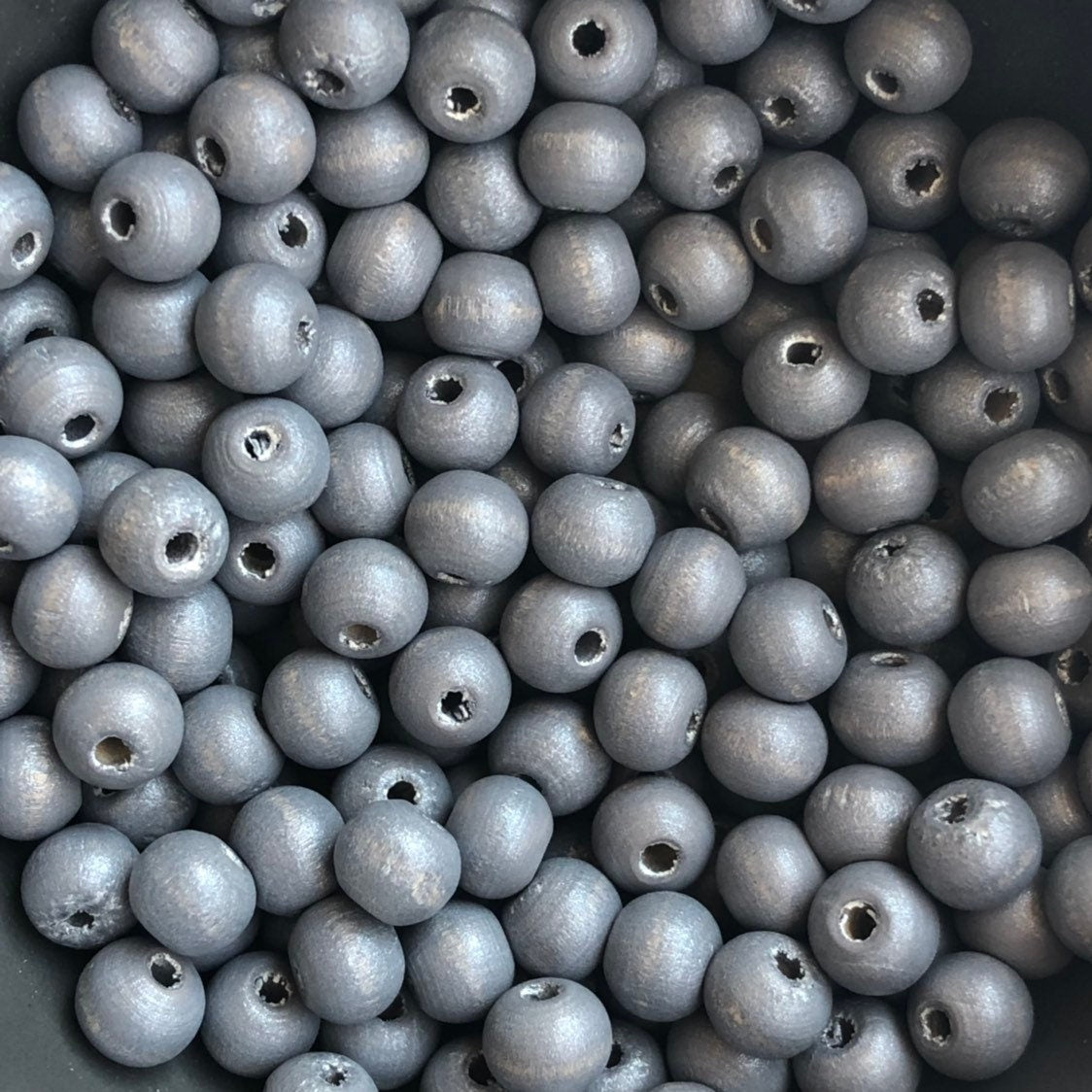 Silver Grey Wood Bead 8x7mm Round Craft Spacer Beads 100 Pieces