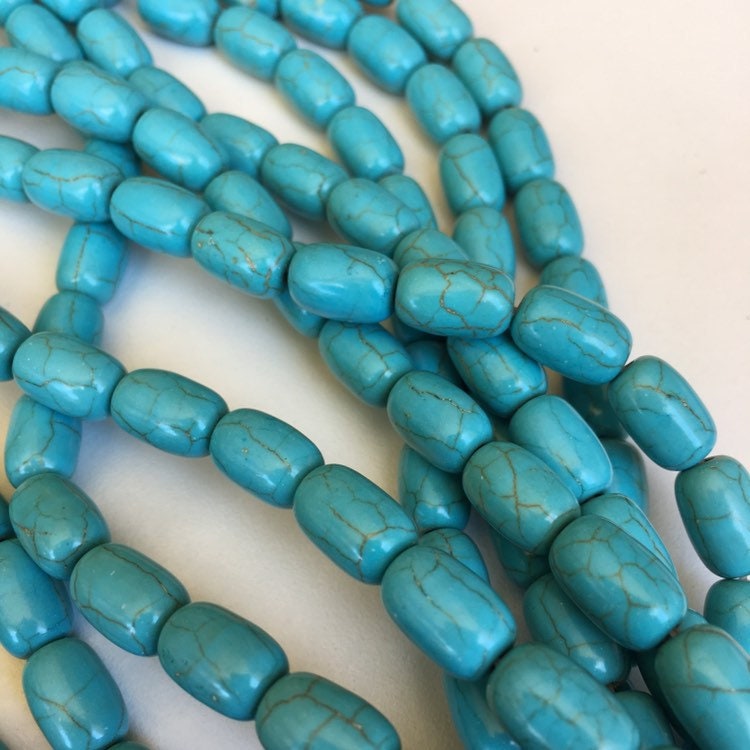 Turquoise Blue Synthetic Gemstone Beads 12x8mm Oval Drum Craft Bead 34 Piece Strand