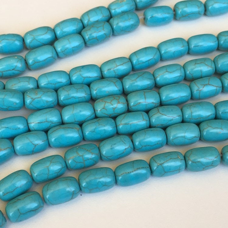 Turquoise Blue Synthetic Gemstone Beads 12x8mm Oval Drum Craft Bead 34 Piece Strand