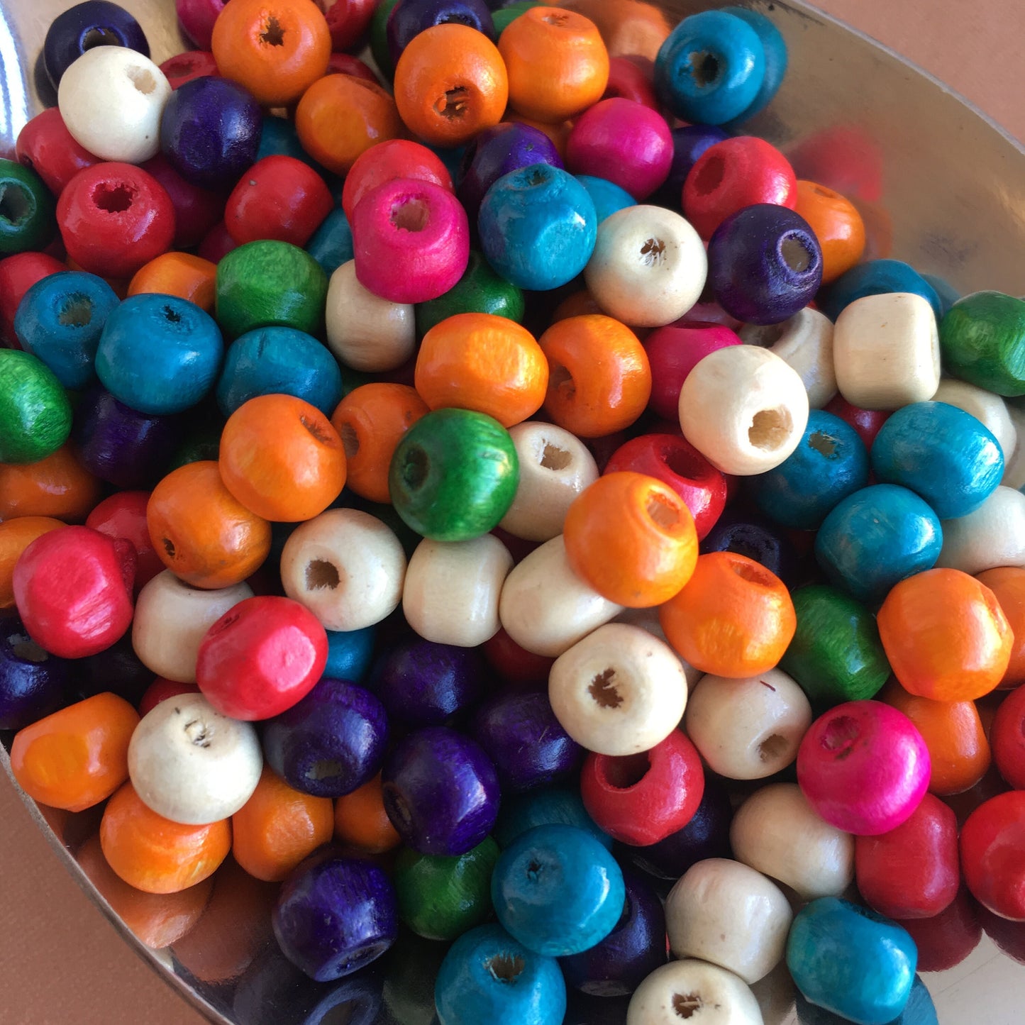 8mm Multi Colour Wood Bead, Rondelle Round Wooden Beads, 150 Assorted Rainbow Smooth Ball Spacer Beads