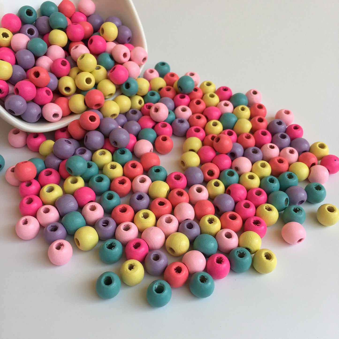 Mixed Pastel Colour Wood Beads 10mm Round Wooden DIY Craft Bead 75 Pieces