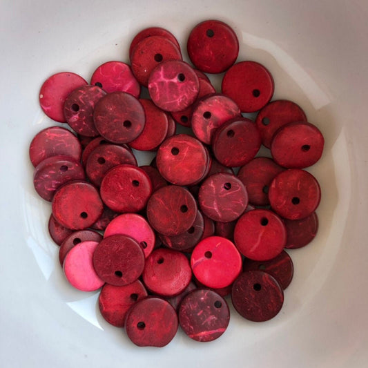 Red Coconut Charms 12mm Flat Round Disc Charm Pendants 25 Pieces