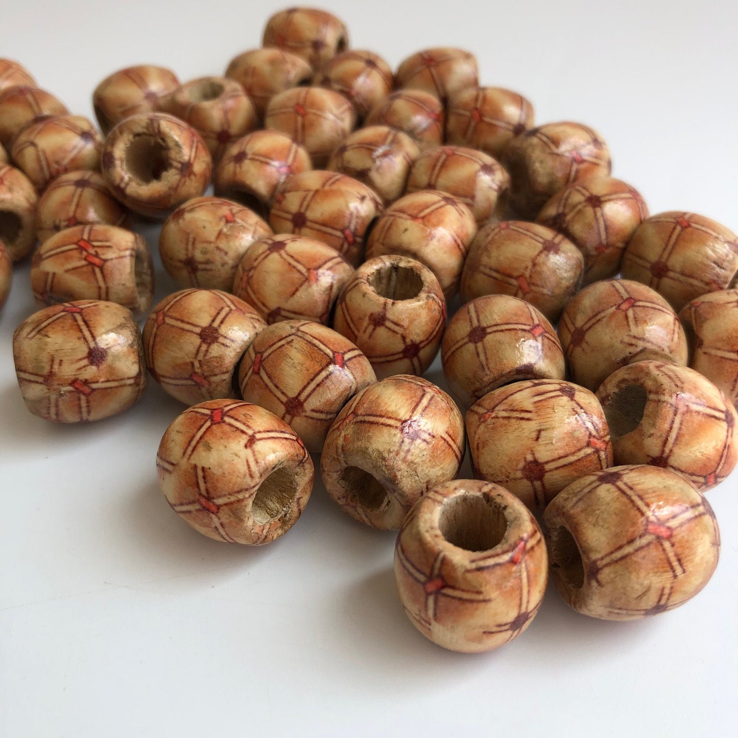 Tribal Pattern Macrame Wood Beads 18mm Barrel Drum Wooden Dreadlock Bead 25 Pieces