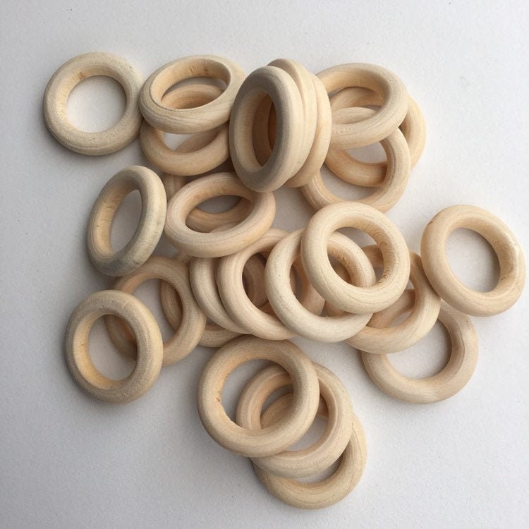 Natural Macrame Wood Rings 30mm Round Unpainted Wooden Link 10 Pieces