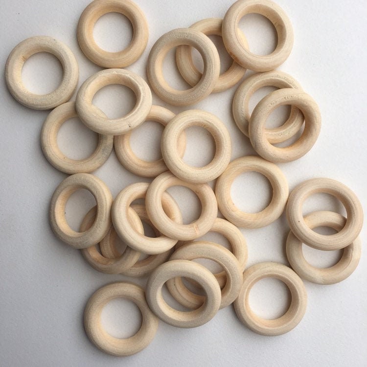 Natural Macrame Wood Rings 30mm Round Unpainted Wooden Link 10 Pieces