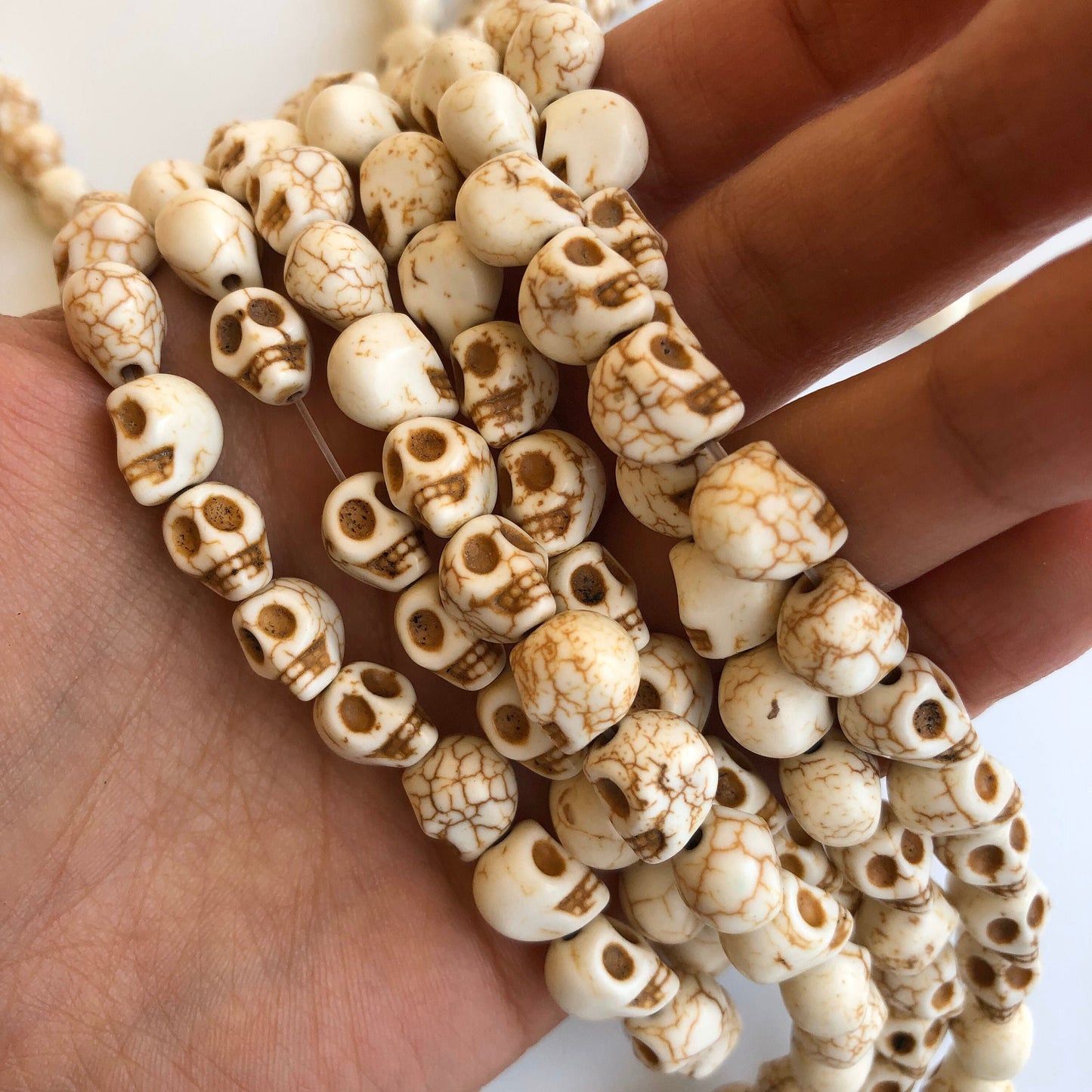 38X White Howlite Skull Beads - 9.5x8mm Halloween Gemstone Punk Bead 38cm Strand