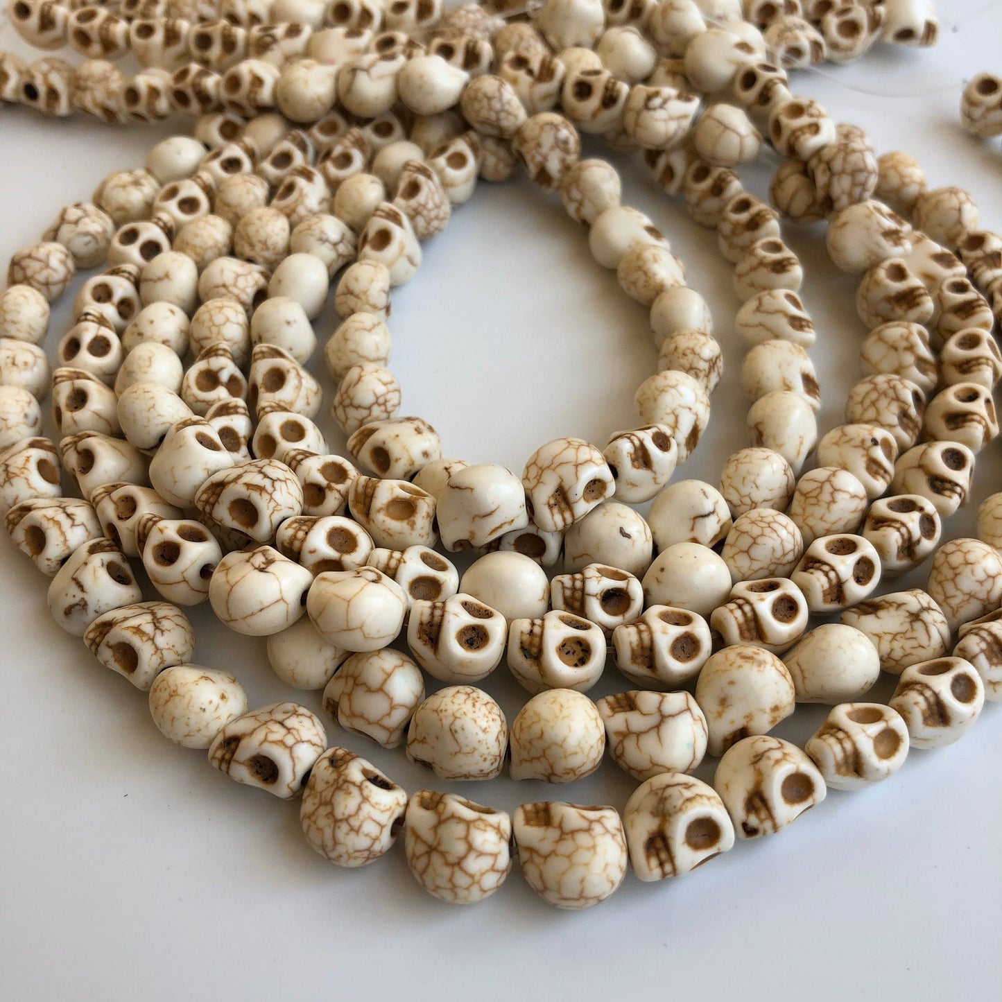 38X White Howlite Skull Beads - 9.5x8mm Halloween Gemstone Punk Bead 38cm Strand