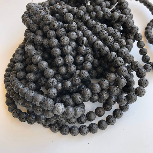 47X Pieces Natural black volcanic lava bead 39cm strand 8-8.5mm round matte mineral beads