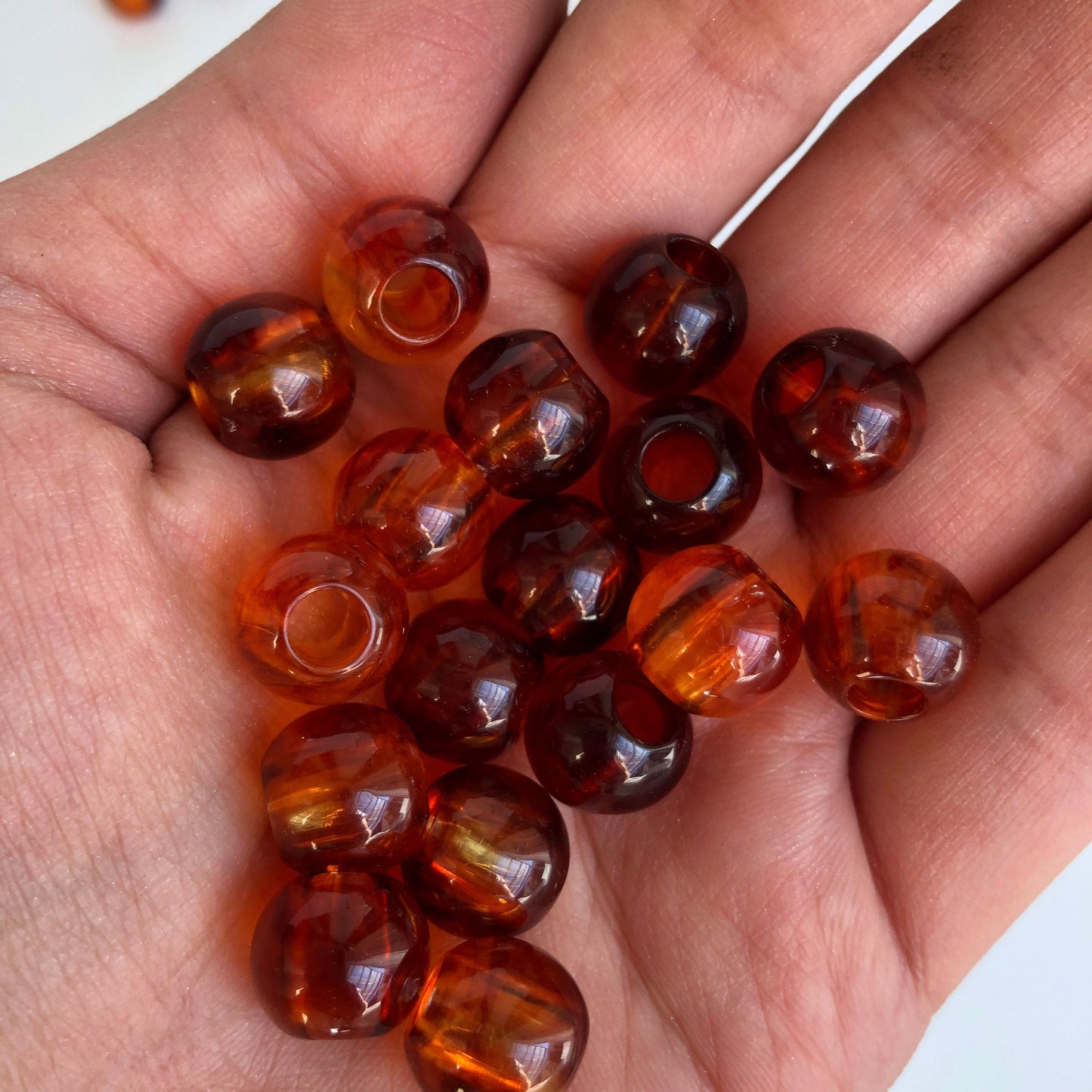 Dark Orange Resin Macrame Beads 12mm Round Imitation Amber Craft Bead 50 Pieces