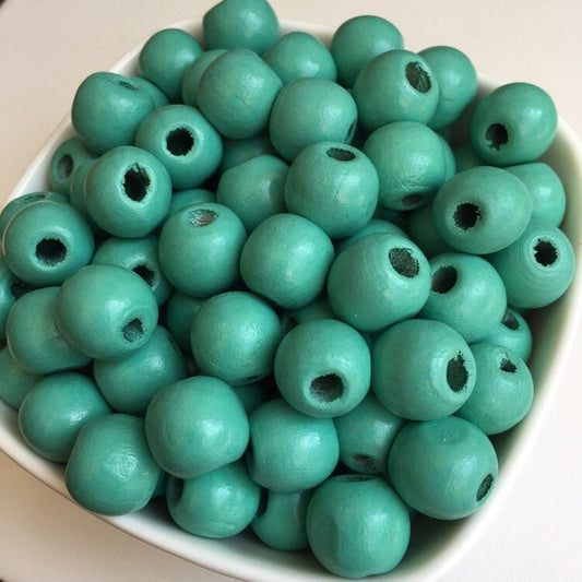 Mint Green Wood Beads 14mm Round DIY Wooden DIY Craft Bead 25 Pieces