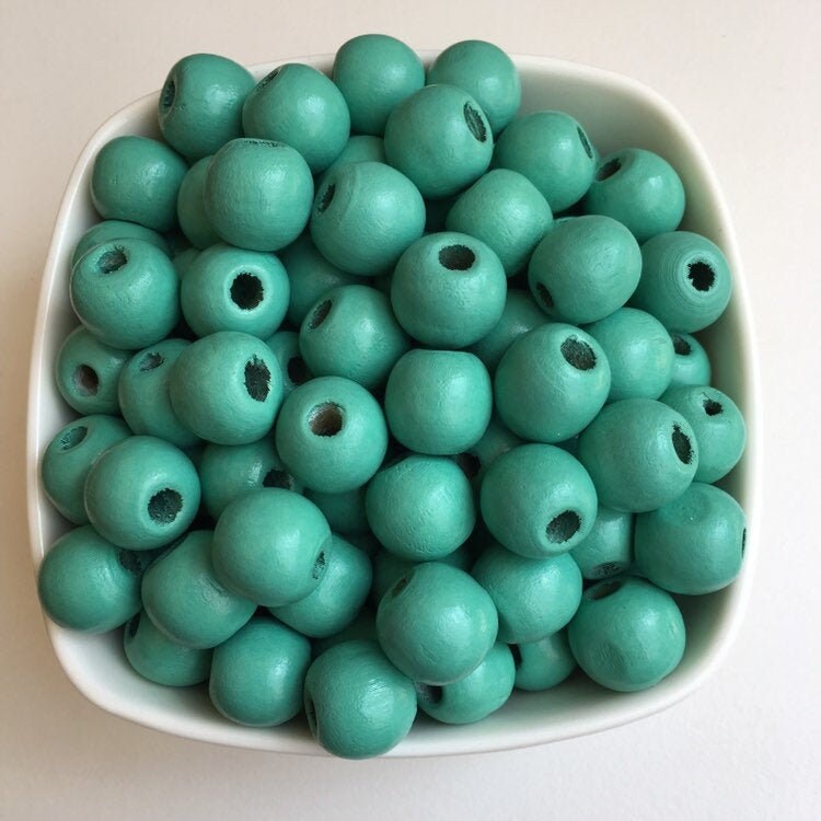 Mint Green Wood Beads 14mm Round DIY Wooden DIY Craft Bead 25 Pieces