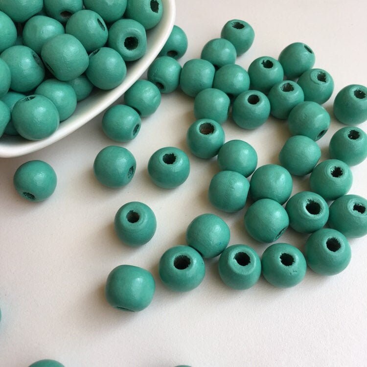 Mint Green Wood Beads 14mm Round DIY Wooden DIY Craft Bead 25 Pieces