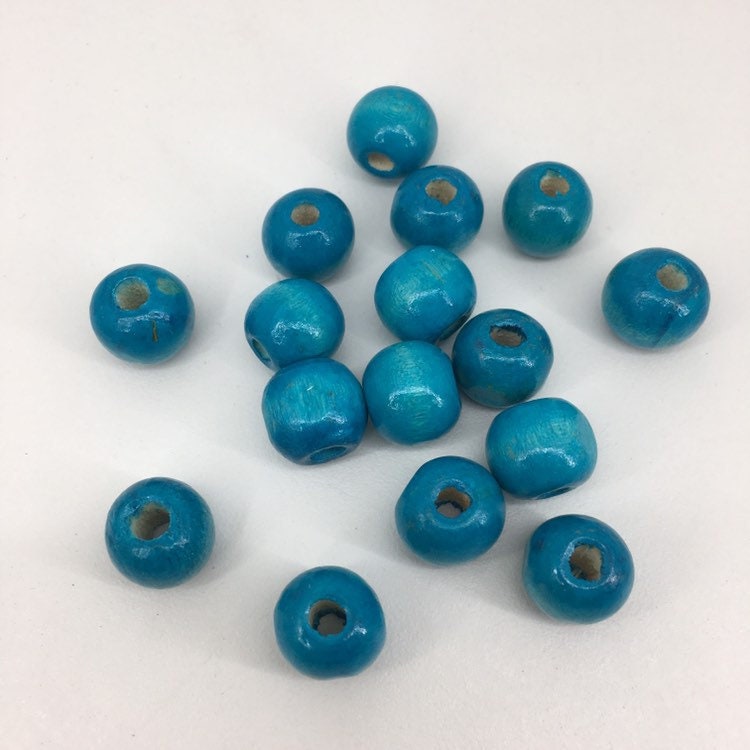 50X Pieces Turquoise Blue Wood Beads, 12mm Wooden Bead, Round Jewellery Making DIY Craft Beads