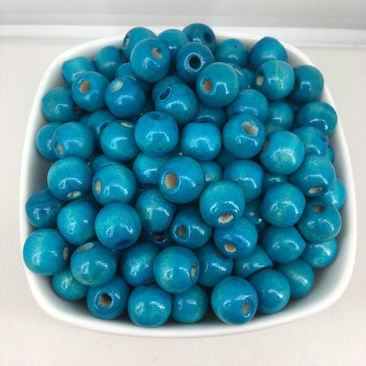 50X Pieces Turquoise Blue Wood Beads, 12mm Wooden Bead, Round Jewellery Making DIY Craft Beads