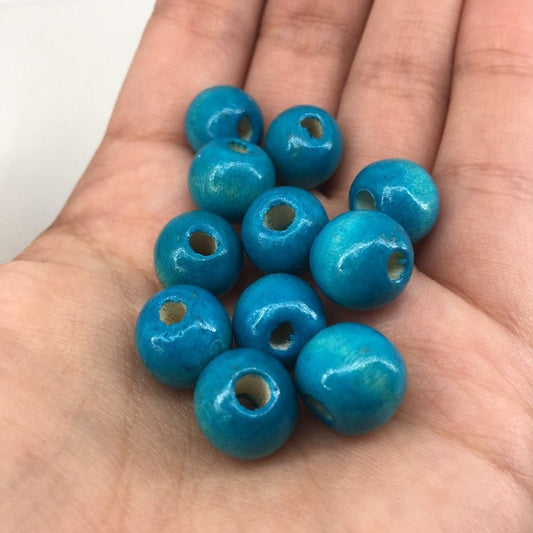 50X Pieces Turquoise Blue Wood Beads, 12mm Wooden Bead, Round Jewellery Making DIY Craft Beads