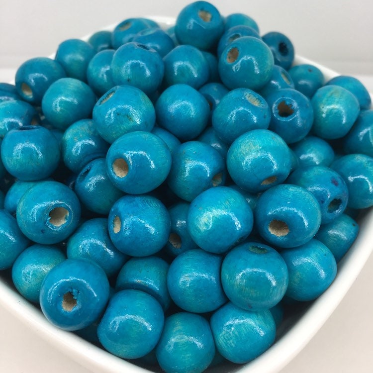 50X Pieces Turquoise Blue Wood Beads, 12mm Wooden Bead, Round Jewellery Making DIY Craft Beads