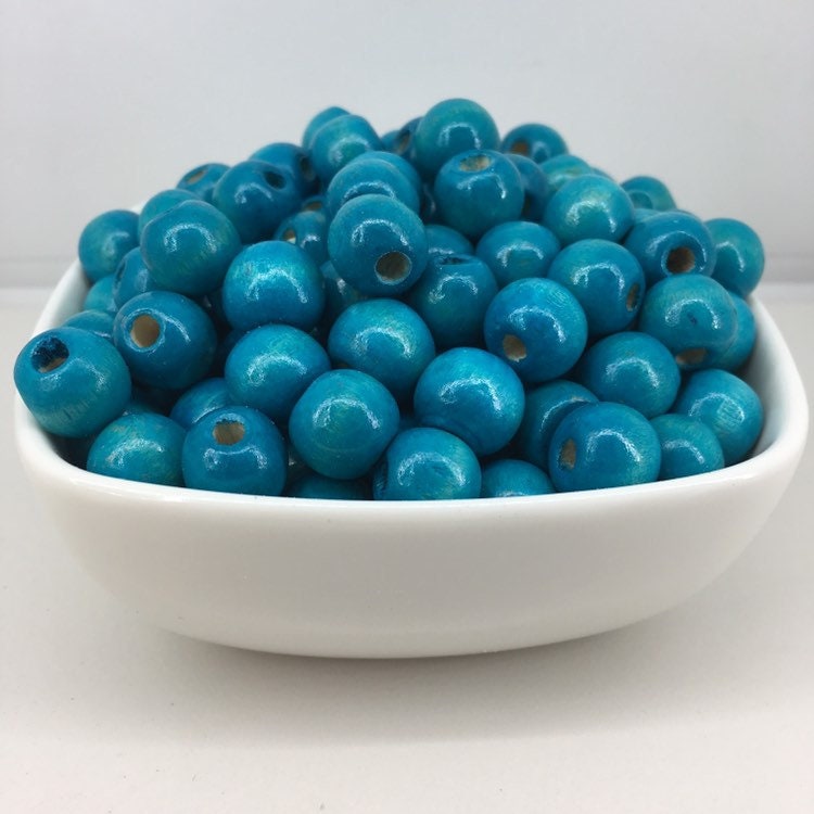 50X Pieces Turquoise Blue Wood Beads, 12mm Wooden Bead, Round Jewellery Making DIY Craft Beads