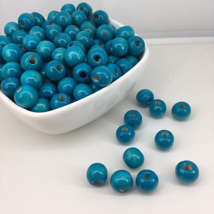 50X Pieces Turquoise Blue Wood Beads, 12mm Wooden Bead, Round Jewellery Making DIY Craft Beads