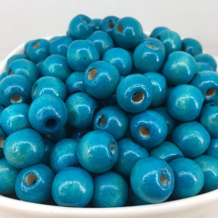 50X Pieces Turquoise Blue Wood Beads, 12mm Wooden Bead, Round Jewellery Making DIY Craft Beads