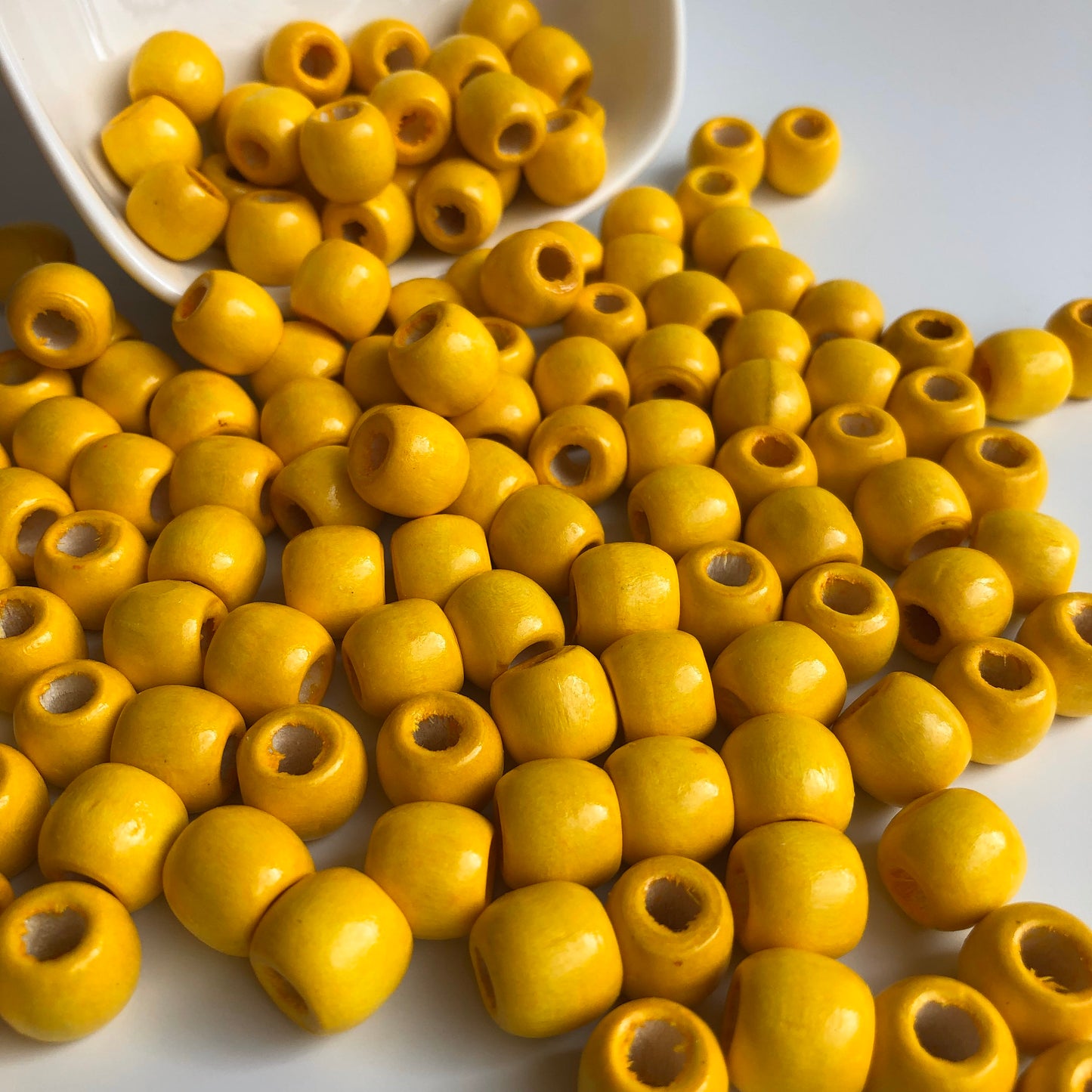 Yellow Wooden Macrame Bead 12mm Oval Drum Shaped Beads 50 Pieces