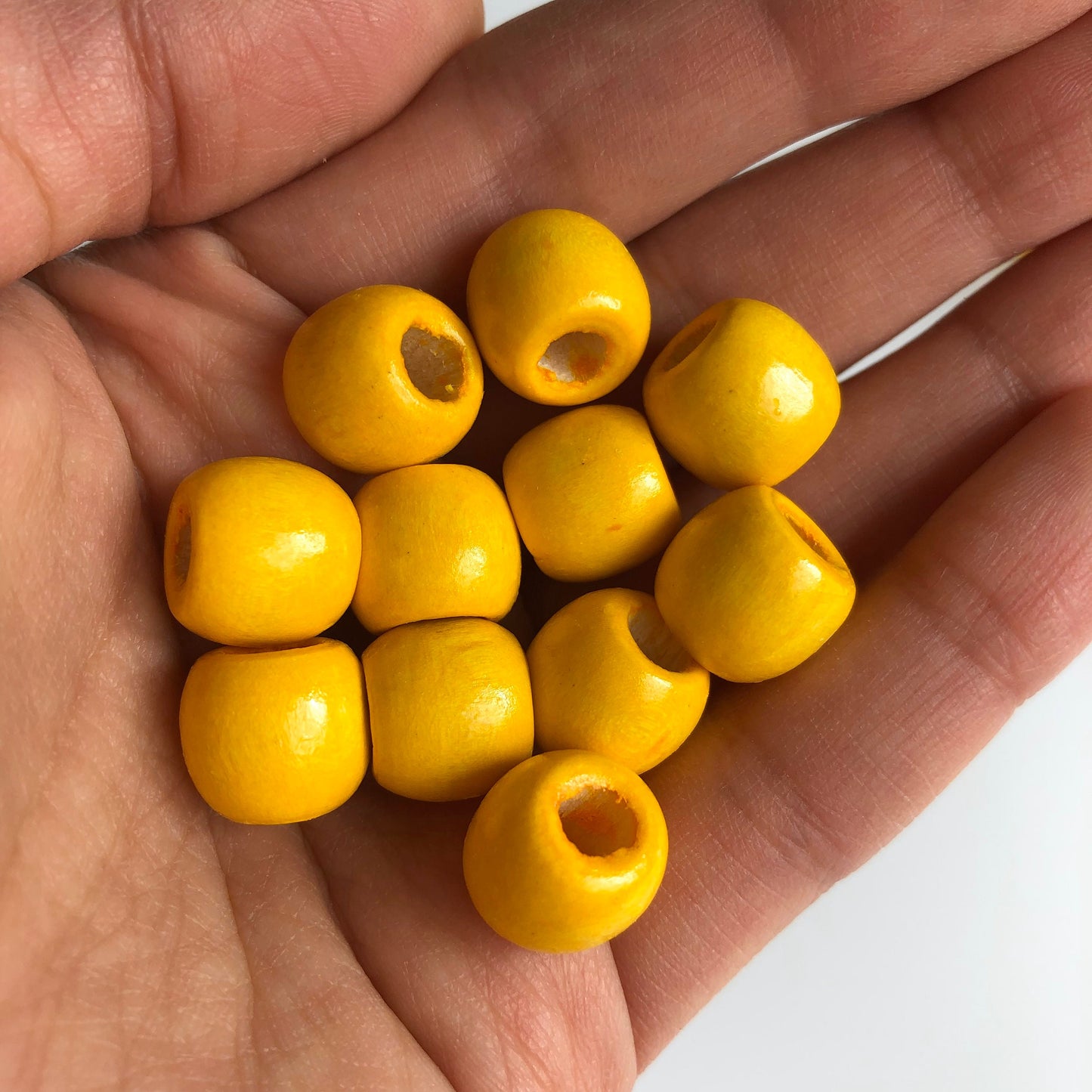 Yellow Wooden Macrame Bead 12mm Oval Drum Shaped Beads 50 Pieces